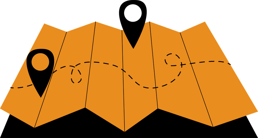 A map with a route between two pins