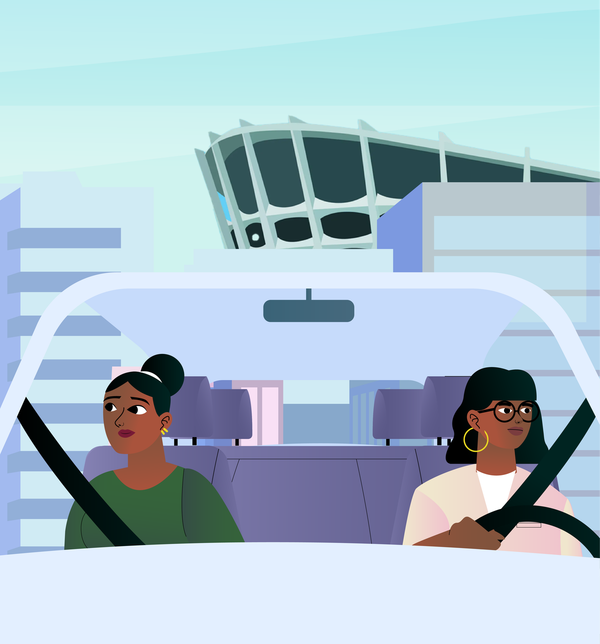 Two commuters sharing a car through Lagos