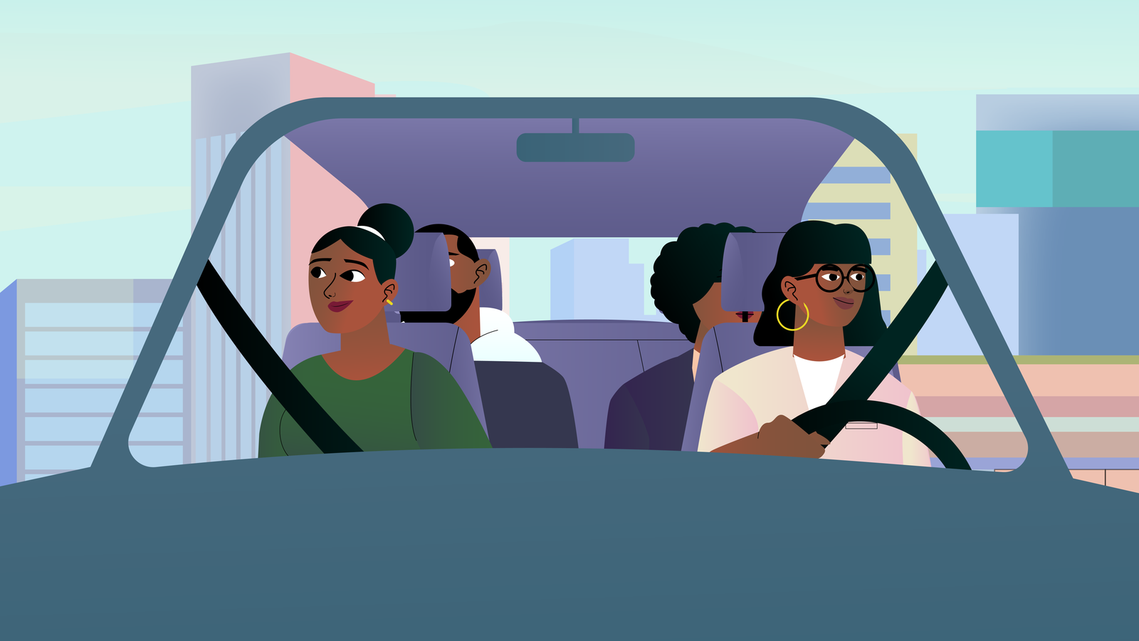 Four commuters sharing a car through Lagos
