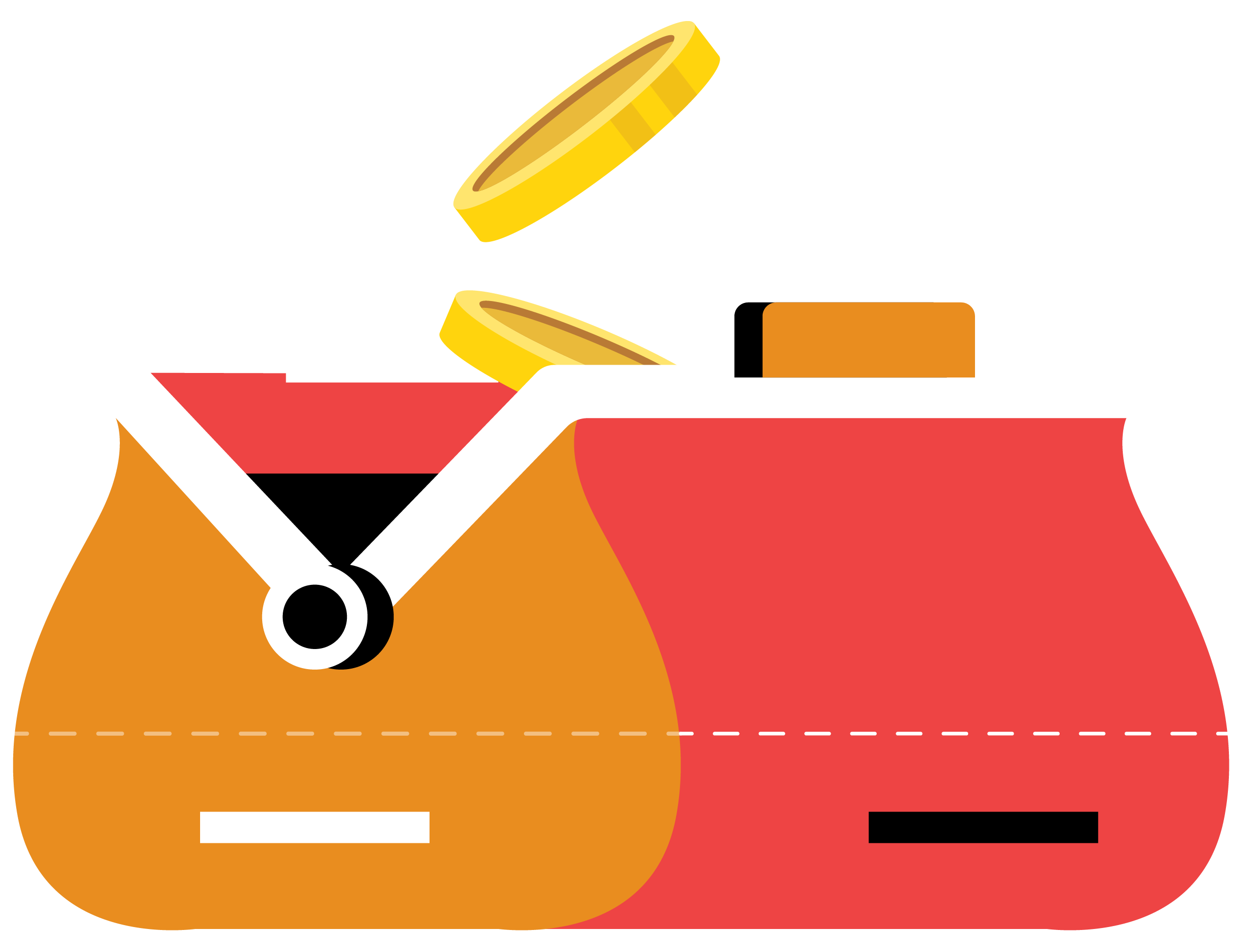 A coin purse with coins dropping in